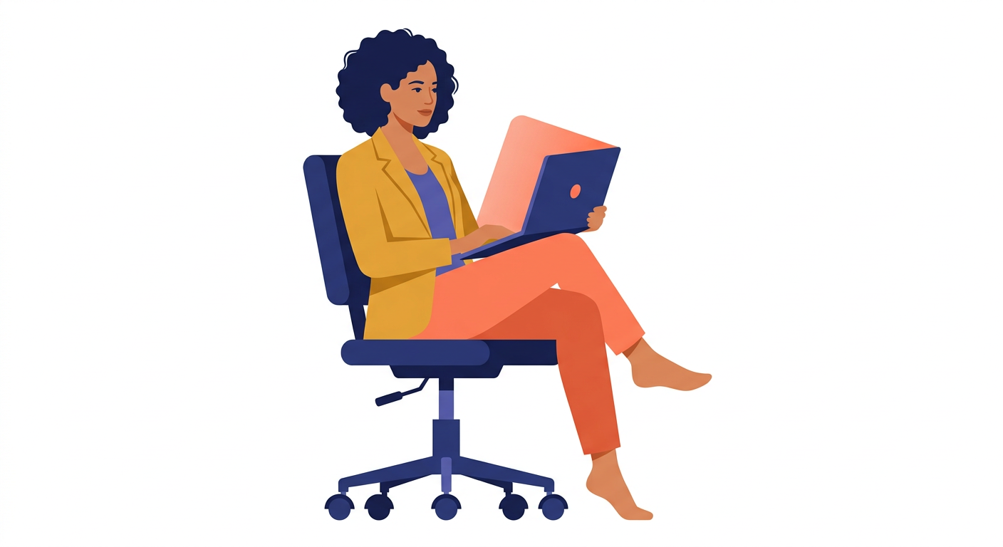 Illustration of a person reading on a laptop in an office chair